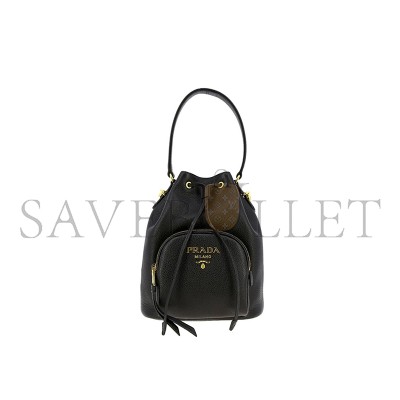 PRADA BUCKET BAG WITH METAL LOGO AND SHOULDER STRAP 1BE030 (26.5*25*14cm)